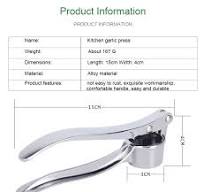 Garlic Press Crusher & Squeezer Stainless Steel Manual Kitchen Mincer Tool