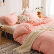 Amazon Com Move Over 2 Pieces Pink Bedding Light Pink Peach Duvet Cover Set Ball Fringe Pattern Design Soft Pink Teens Girls Bedding Sets Twin 1 Duvet Cover 1 Ball Lace Pillow Sham Twin
