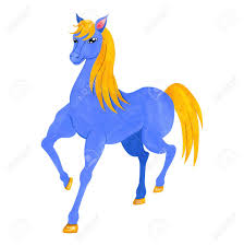 Charcoal & latex on arches paper. Watercolor Stylized Blue Horse With A Yellow Mane Drawing On Stock Photo Picture And Royalty Free Image Image 142245985