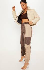 Chocolate Contrast Panel Pocket Shell Jogger Slacks For Women Women Jogger Pants Chocolate Clothes