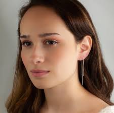 Chain Earrings Threader Double Piercing Link, Minimalist Long Ear Snake