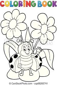 Download Coloring Book Flower And Happy Ladybug 1 Eps10 Vector Illustration Canstock