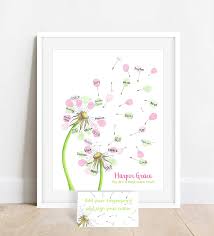 Amazon Com Girl S Fingerprint Dandelion Guest Sign In Unframed Girl S Baby Shower Guest Book Alternative Thumb Print Tree Handmade Products