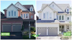 White brick house before and after. Staining Brick Home Painters Toronto