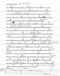 Turn The Page Bob Seger Guitar Chord Chart Guitar Chords For Songs Lyrics And Chords Song Lyrics And Chords