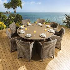 Rattan Garden Outdoor Dining Set Round Table 8 Chairs Mocha Beige Round Outdoor Dining Table Outdoor Dining Set Outdoor Dining