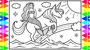 Unicorn kitty mermaid coloring pages. How To Draw A Mermaid And Unicorn For Kids Mermaid And Unicorn Drawing And Coloring Pages Youtube