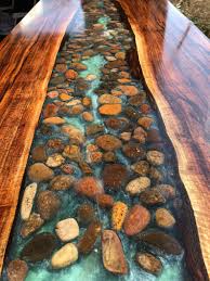 Walnut Live Edge River Table With Stone Etsy In 2020 Wood Resin Table Wood Table Design Epoxy Wood Table