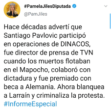 Qué dirá ricardo solari sobre la censura que me aplican hoy en tvn? Pamela Jiles Moreno Hace Decadas Adverti Que Santiago Pavlovic Participo En Operaciones De Dinacos Fue Director De Prensa De Tvn Cuando Los Muertos Flotaban En El Mapocho Colaboro Con Dictadura Y