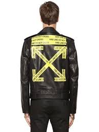 Off White Virgil Abloh Fire Line Tape Leather Biker Jacket Authentic Nwt M Mens Leather Jacket Biker Leather Biker Jacket Real Leather Jacket