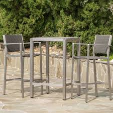 This Outdoor Bar Set Features Two Bar Stools And A Bar Table And Is A Perfect Accent For Any Patio Or Barbecue Patio Bar Set Patio Dining Set Bistro Patio Set