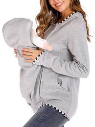 Striped Stitching Multi Functional Kangaroo Hoodie Hoodies Baby Carrier Jacket Mens Fashion Casual Sporty
