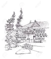736x1014 amazing traditional japanese house floor plan design idea beach. Japanese Style Building Pen Drawing Illustration Stock Photo Picture And Royalty Free Image Image 55309861