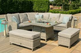 Rattan corner garden furniture with fire pit table. Maze Rattan Oxford Royal Corner Rising Dining Set With Fire Pit
