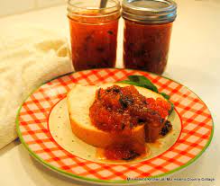 Tomato jam (also referred to as tomato jelly) is a type of fruit preserve prepared with tomatoes and sugar. Tomato Basil Jam