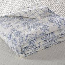 Black And White Toile Bedding Clementina Dusk Blue Toile Quilt By Williamsburg In 2020 Quilted Coverlet Blue Toile Coverlet Set