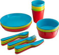 Microwavable microwave safe plastic plates. Plasti Home 24 Piece Complete Plastic Dinnerware Set Reusable Microwaveable Dishwasher Safe Flatware For Toddlers Kids Colorful Bpa Free Stackable Plates Bowls Cups Spoons Forks Knives Amazon Ae