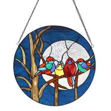 Birds On A Wire Stained Glass Pattern August Grove Birds On A Wire Tiffany Style Stained Glass Window Panel Wayfair Stained Glass Windows Stained Glass Window Panel Stained Glass