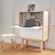 Pratique avec son espace de rangement à portes coulissantes sur la partie basse. Bureau Secretaire En Bois Blanc Balisson Maisons Du Monde