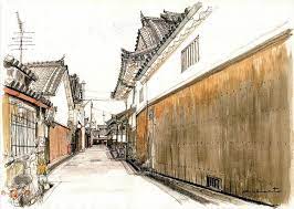 奈良県橿原市今井町１ 風景スケッチ 水彩風景画 奈良