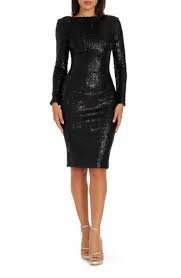Dress the Population Emery Sequin Long Sleeve Body-Con Midi Cocktail Dress 