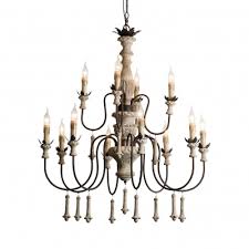 Wood And Metal Candle Chandelier Light 12 Lights Vintage Style Pendant Lighting For Dining Room Susuohome Com