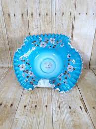 Vintage Blue Milk Glass Bowl Fluttered