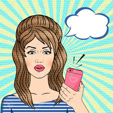 Vektor-Retro-Pop-Art-Frau Mit Rosa Handy Mit Gesprächswolke Im Comic-Stil  Lizenzfrei nutzbare SVG, Vektorgrafiken, Clip Arts, Illustrationen. Image  160177308.