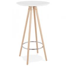 Table Haute Mange Debout Design En Bois Pieds Bois Couleur Naturelle Chloe Blanc En 2020 Table De Bar Ronde Ronds En Bois Table Bar