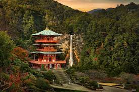 Image Japan Nature Waterfalls Forest Temples 2048x1367 Asian Architecture Architecture Japanese Landscape