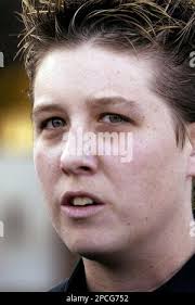 Dallas Augustine, daughter of the late Nevada State Controller Kathy  Augustine, speaks to the media outside her home in Las Vegas, Friday, Sept.  29, 2006. Augustine spoke following the arrest of her