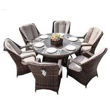 Direct Wicker Cordella Brown 7 Piece Wicker Round Outdoor Dining Set With Beige Cushions Pad 1711 The Home Depot Outdoor Dining Set Beige Cushions Rattan Dining Chairs