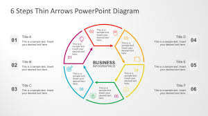 6 steps circular thin arrows powerpoint diagram