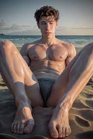 3d 3d (artwork) ai generated big bulge bulge celebrity feet  gooeyvision huge bulge looking at viewer male male only muscles muscular  muscular male musician real person shawn mendes speedo 