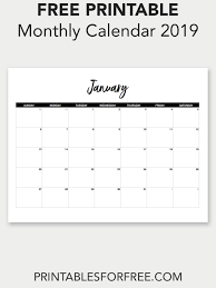 Printable January 2019 Calendar Minimal Free Printable Calendar Monthly Free Printable Calendar Free Printables