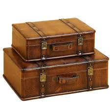 Vintage Leather Luggage Decorative Storage Trunk Suitcase Decor Decorative Trunks Leather Trunk