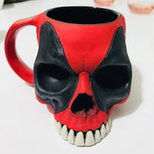 Deadpool Skull Mug By Cerapost Unique Handcrafted Coffee Mugs Mug Designs Skull Satanic Art