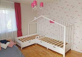 montessori l shape nook double bed with reading sofa bed and etsy house beds for kids kid beds kids bedroom