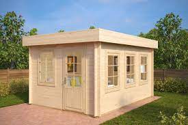 Gartenhaus modern hochwertiges 70 mm blockbohlenhaus mit flachdach große fenster neben vollverglaster doppeltür sorgen für durchblick. Modernes Gartenhaus Mit Flachdach Jacob C 12m 44mm 3x4