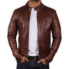 Mens Brown Slim Fit Biker Motorcycle Vintage Cafe Racer Real Leather Jacket Brown Leather Jacket Men Leather Jacket Men Stylish Leather Jacket