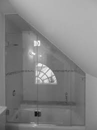 Frameless Glass Shower Enclosure With Angled Ceiling Contemporary Showers Frameless Glass Shower Enclosure Glass Shower Enclosures Attic Shower