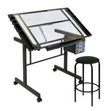 Puzzle solving the glass draft table from vision craft station!! Vision 2 Piece Craft Center With Drawing Table And Stool In Black Clear Glass Item 10061 Studio Designs