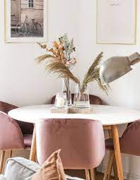 Rose Pink Velvet Dining Room Chairs Teamed With My White Scandinavian Dining Table I Ve Scandinavian Dining Table Velvet Dining Room Chairs Dining Room Trends
