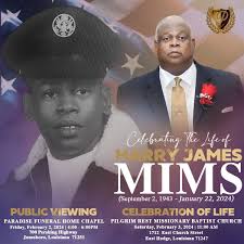 Paradise Funeral Home Celebrates the Life of MR. HARRY JAMES MIMS JR.  --------------------------------------------------- God hath not promised  skies always blue, Flower-strewn pathways all our lives through, God hath  not promised sun without