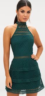 Emerald Green Lace Panel Tiered Mini Dress Party Dresses Short Cocktail Lace Panel Dress New Party Dress