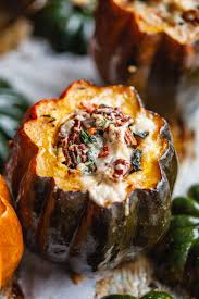 Stuffed Acorn Squash With Bacon And Kale Bread Pudding Food And Drink Acorn Squash Food
