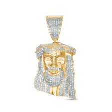 Diamond cross 22 pendant necklace (1/2 ct. 1 10 Ct T W Diamond Jesus Head Necklace Charm In Sterling Silver With 14k Gold Plate Piercing Pagoda
