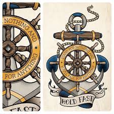 The anchor is a framework that the artist can hang a number of different elements and symbols on, including ships, ship wheels, sharks, fish, or stars. Sam Phillips Illustration This Is An Anchor And Ship Wheel Tattoo Design I