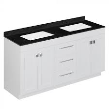 Ensemble Meuble Lavabo 60 Blanc Avec Dessus En Granite Noir Et 2 Lavabos Sous Plan En Porcelaine Collection Bianca Bain Depot New Homes Home