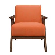 Orange Modern Accent Chair With Exposed Wood Frame Damala Modern Accent Chair Accent Chairs Exposed Wood